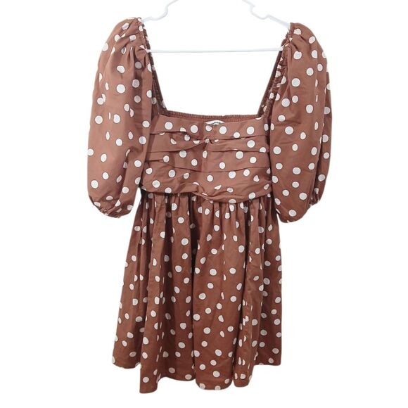 Abercrombie & Fitch Babydoll Puff Sleeve Polka Dot Mini Dress Large - Picture 2 of 12